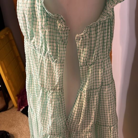English Factory green and white checkered mini tiered dress NEW size S - Picture 5 of 8